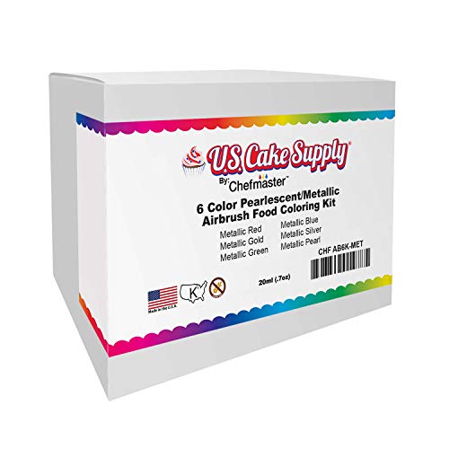 U.S. Cake Supply Airbrush Cake Pearlescent Shimmer Metallic Color Set - The 6 Most Popular Metallic Colors in 0.64 fl. oz. (19ml) Bottles - Safely Made in the USA product