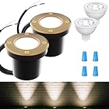 Cheopha Landscape Well Lights, 12V Low Voltage In-Ground Light, Outdoor Ground Lights with Replaceable MR16 LED Bulb 4W Warm White, Weatherproof for Landscape Garden Yard Lighting 2-Pack