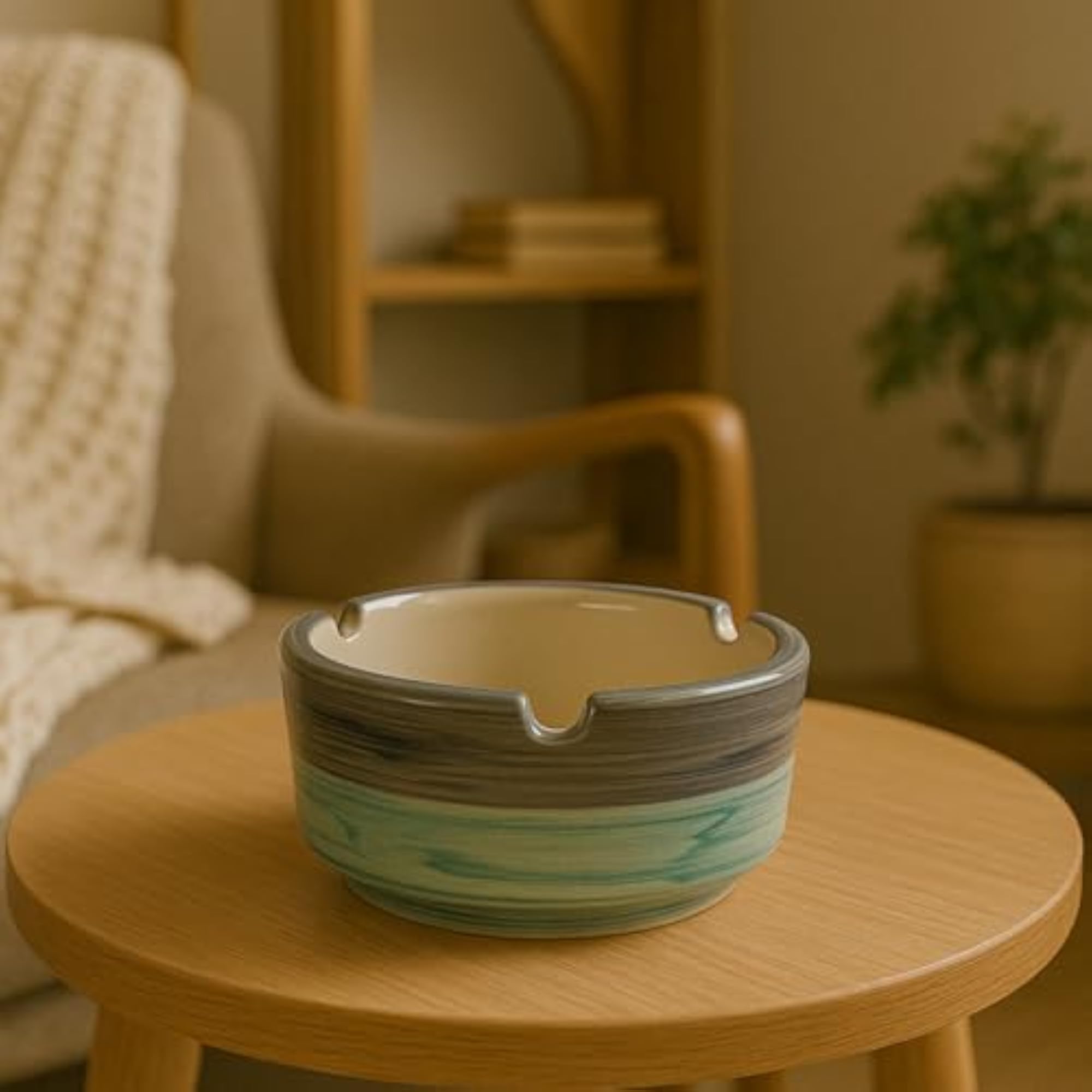 Ceramic Round Ashtray Figurine with Two-Tone Glaze