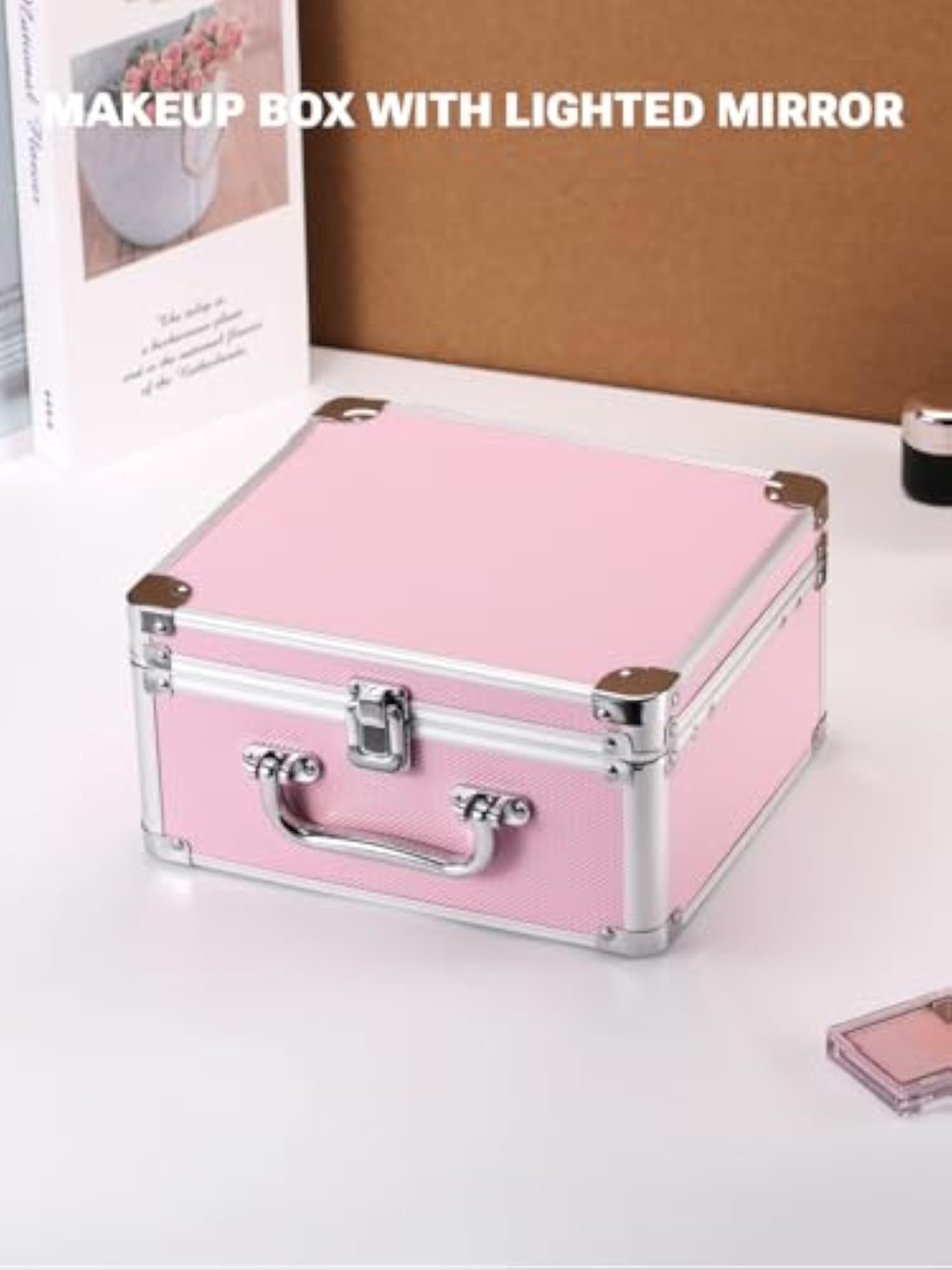Lighted Mirror Portable Makeup Box with Adjustable Dividers