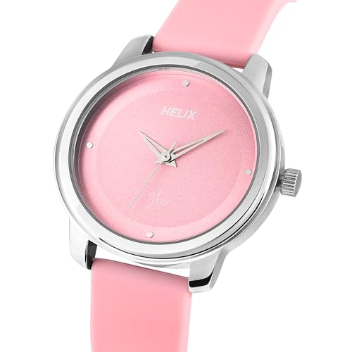 Image of Helix by Timex Analog Watch for Women with Pink Round Dial & Pink Silicone Strap Band Water Resistant Women's Wrist Watches - TW048HL14
