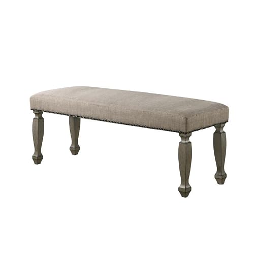 Roundhill Furniture Breda Upholstered Nailhead Bench, Antique Gray #TOP1