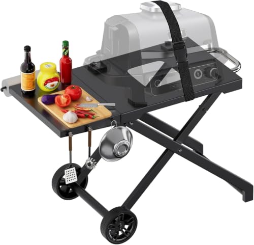 Grill Stand for Ninja Woodfire Outdoor OG700 OG800 Series Portable Folding Grill Table Cart for Ninja Woodfire OG701 OG850 OG951 and OO101 Pizza Oven with Side Table