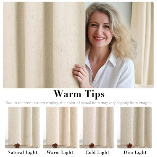 Image of H.VERSAILTEX Linen Curtains 100% Blackout Curtains for Bedroom 102 inch Long Full Light Blocking Nature Linen Blended Window Curtains for Living Room Nickel Grommet (2 Panels, Bleached Sand)