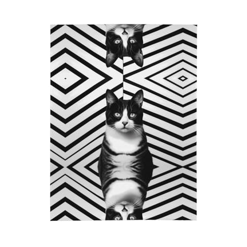 Couverture en flanelle chat noir et blanc plaid doux anti-pilling lit 152x203 cm