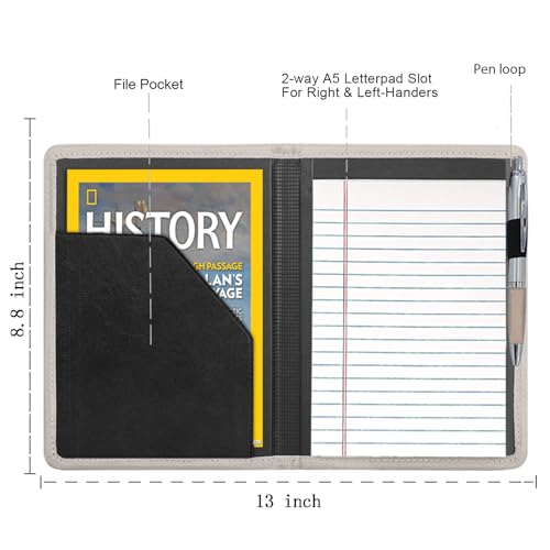 Image of Padfolio /Portfolio Binder, Mini Padfolio Portfolio Binder 5 x 8 Legal Writing Pad, A5 Document Organizer Folder for Men Women,Gold
