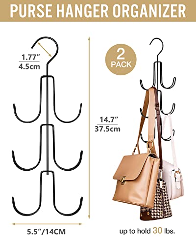 2Pack Purse Hanger Organizer For Closet Handbag Silver Metal Holder, Hanging Closet Organization Storage Scarves, Men's Ties, Women's Shawls, Backpacks, Belts, Accessories, Clothes (Black) #TOP4