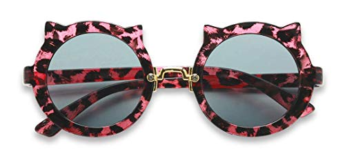 ShadyVEU Girls Round Kitty Cat Ears Cheetah Leopard Colorful Kids Toddler Ages 2-7 yr. Sunglasses