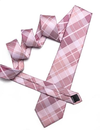 Image of Barry.Wang Plaid Ties Mens Silk Necktie and Tie Clip Checkered Tie for Wedding Party Business Formal