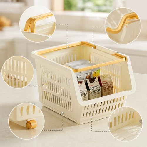 Cestas de almacenaje apilables con plástico resistente y gran capacidad No. 2 crema 4