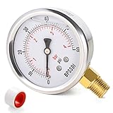 BPSSDI 0-60 Psi Glycerin Liquid Filled Low Pressure Gauge, 2.5' Dial Size, 1/4' NPT Lower Mount, 304 Stainless Steel Case, for Water Oil Air Pressure Test, Refrigeration Systems(Such as Evaporators)