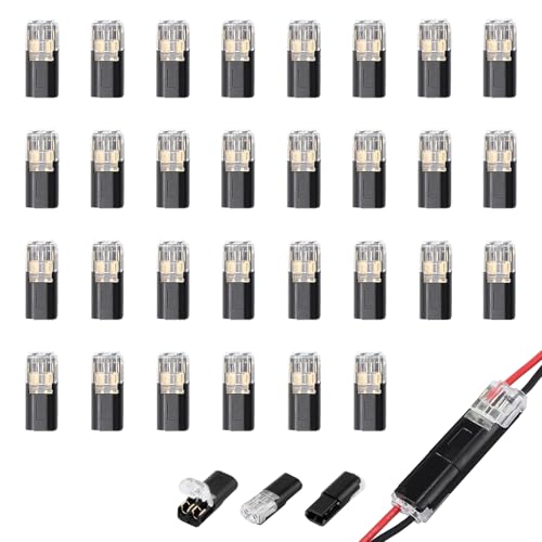 30 Pièces Connecteur Etanche 12V, Connecteur Electrique Rapide 2 fils, Connecteur Étanche pour Câbles 18-22 AWG Prise Automatique pour Véhicules LED Systèmes Audio Conformes à UL-94-V0 Fixation Facile