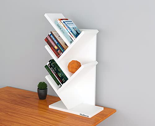 Image of Madhuran Studio Engineered Wood Tabel Accessories Books Stands Shelf (Matte, White) Library Office Bedroom Home Decor Items Living Room Bookends Show