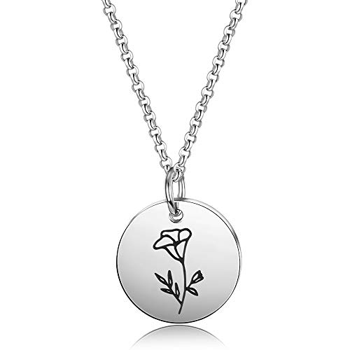 Detailed Personalized Birth Flower Necklace Birth Month Mom Necklace Birthday Gift for Her (Sep.-Morning Glory)
