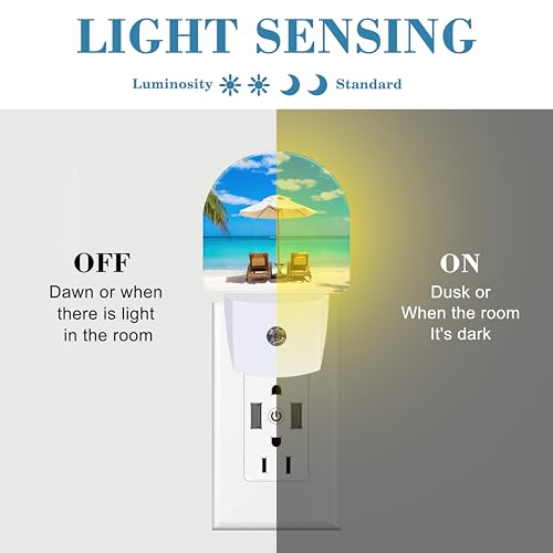 Image of Deckchairs on The Beach Night Light Plug into Wall with Dusk to Dawn Sensor Cute Nightlight for Kid Girls Boys Women Men Room Decor, Hallway, Kitchen, Bathroom, Nursery, Stairs
