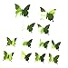 Lot de 12 stickers muraux 3D miroir papillon en PVC amovibles pour chambre d'enfant, chambre d'enfant, salle de classe, décoration de fête Vert