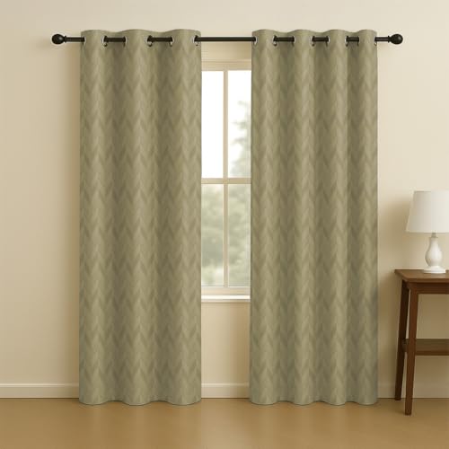 Image of LINENWALAS 100% True Blackout Curtains 5 Feet Long - Set of 2 Panels, Herringbone Embossed Design Complete Light Block Thermal Insulated & Noise Reducing Room Darkening Curtains (Khaki)