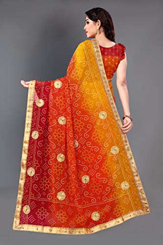 Image of MIRCHI FASHION Women Saree Georgette Traditional Bandhani | Ethnic Printed Sari for Social Gatherings with Unstitched Blouse Piece