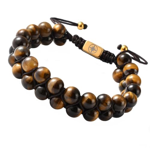 Tigers Eye Bracelet- Pulseras Para Hombres- Gifts for Him- Mens Beaded Bracelets- Premium Handmade Tiger Eye Bracelet Men and Women Bring Happiness, Protection and Luck.