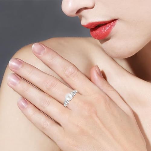 Pearl Leaf-Shaped Ring, specially designed for women, 925 sterling silver pearl ring, freshwater pearl ring, suitable for weddings, engagements, and anniversaries3