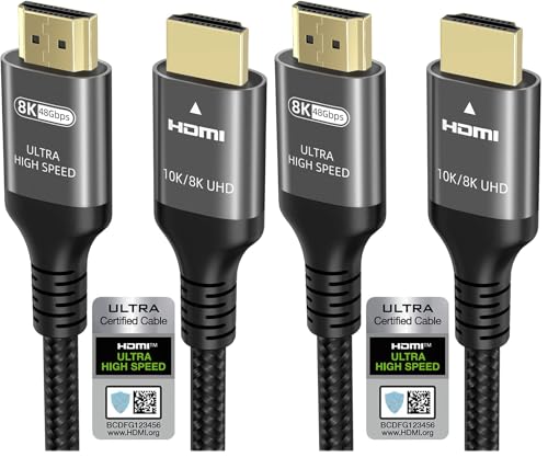 Image of 10K 8K 4K HDMI Cable 48Gbps 10 FT, Certified Ultra High Speed HDMI Cable 4K 240Hz 144Hz 120Hz 8K60Hz 0.01ms HDR10+ eARC HDCP2.3 Netflix Roku TV PC Monitor Projector PS5 Xbox (Pack of 2)