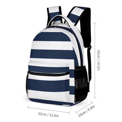 Navy Blue And White Stripe Funny Backpack Sets Lightweight 3Pcs Daypack Set with Lunch Box And Pencil Case for Women Men2