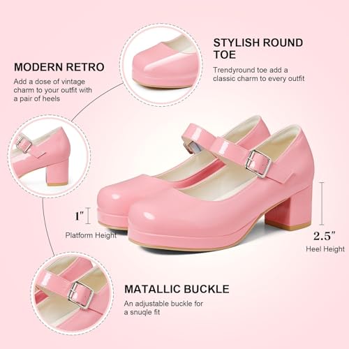 Image of femflame Women's Low Chunky Heel Mary Jane Pumps Ankle Buckle Strap Sweet Round Toe Dress Shoes JK Cosplay Uniform Dress Shoes