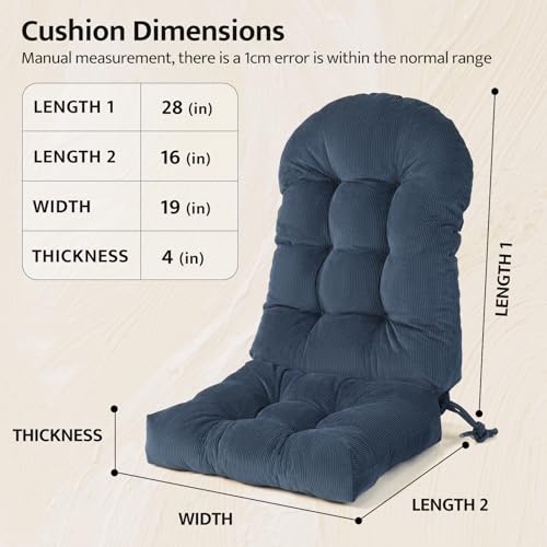Image of mudilun Adirondack Chair Cushion 44x19x4in for Indoor Rocking Chair Pads | High-resilience foam particles,Thick Tufted, Anti-Slip with Ties,Fits most high back indoor Adirondack & rocking chair Pads