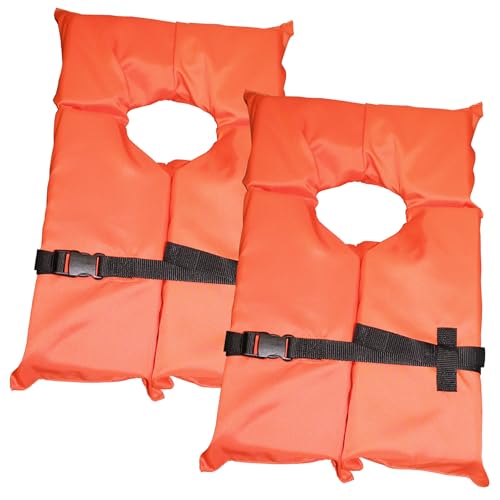 2 Pack Coast Guard Approved Life Jackets. High Visibility Color Type II Keyhole Life Vest in Classic May West Style. Compliance Flotation Device