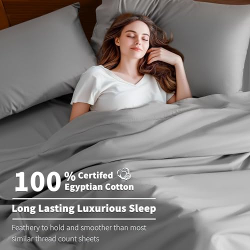 Shilucheng 100% Egyptian Cotton Sheets Set (Grey, Full) - image 5
