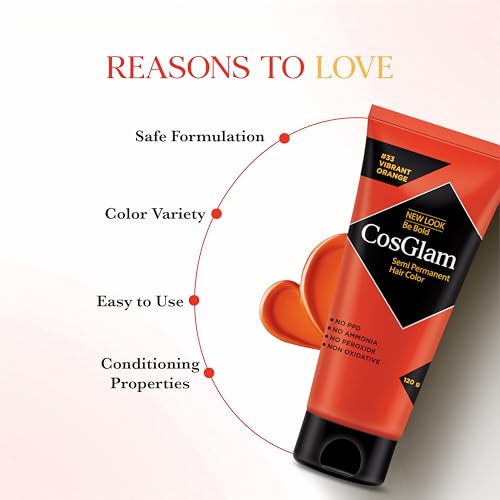 Image of Semi Permanent Hair Color for Women & Men, (120g, #33 Vibrant Orange) Enriched with Conditioner, Glossy Finish, No Ammonia, No Peroxide & Non Oxidative, Vegan Highlights Colorful Hair Dye