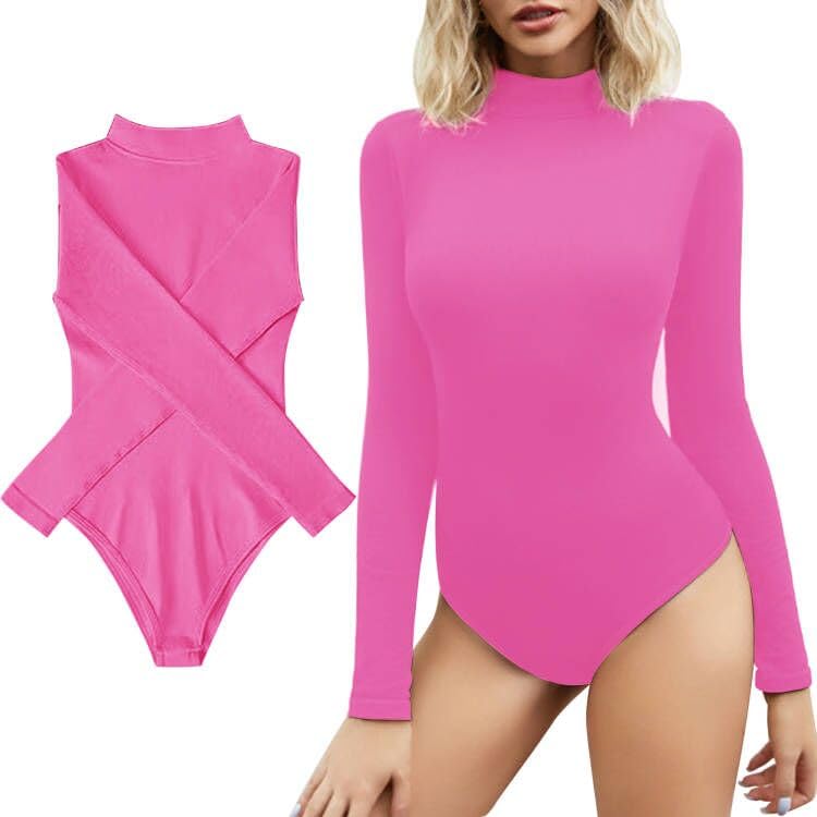 JetjoyRibbed Bodysuit for Women Long Sleeve Bodysuit Tummy Control Turtle Neck Shapewear Seamless Sculpting Thong Body Shaper Sexy Tank Top Second-skin Feel Body Suits Shirt