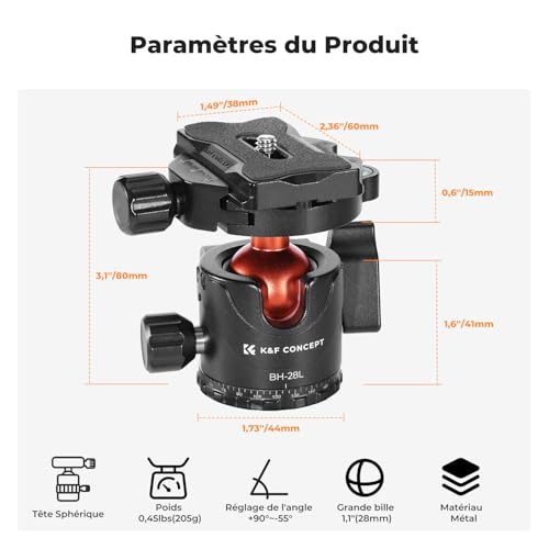 K&F Concept Rotule Ball Aluminium 360° Charge 10KG – vue 3