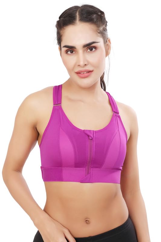 Image of Women Polyester Spandex High Impact Front Zip Sports Bra Fitness Criss Cross Back Crop Tops for Gym, Yoga & Workout - Size: M-4XL