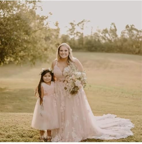 Flower Girl Dress for Wedding Tea Length Lace Applique Tulle Princess Kids Birthday Pageant Party Gown Bow-Knot4