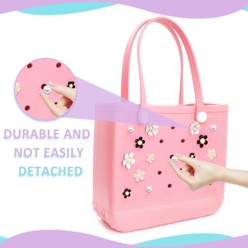 Charms for Bogg Bag, Pearls and Colorful Flowers for Bogg Bag Accessories, Compatible with Women Rubber Beach Bag Tote Handbag Decoration（17 Pcs）3