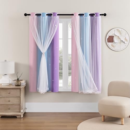 Image of XiDi Curtains for Bedroom Decor, Rainbow Pink Purple /34 /54