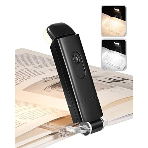 DEWENWILS USB Rechargeable Book Reading Light with Clip, Clip on Booklight for Reading at Night, Portable LED Eye Care Bookmark for Kids, Warm White + Daylight, 4 Brightness Leves (Blue)
