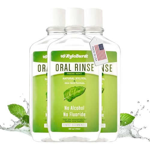 Xyloburst Xylitol Mouthwash Natural Oral Rinse - Alcohol-Free & Fluoride-Free Mouth Wash Non Toxic Xylitol Rinse for Fresh Breath Fresh Mint Flavor SLS Free Sugar Free 3-Pack