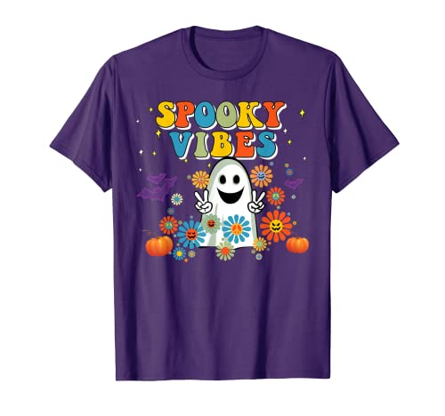 Espeluznante Vibes Lindo Halloween Paz 70s Retro Camiseta