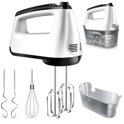 SHARDOR Batidora eléctrica, Batidores y ganchos amasadores de acero inoxidable, Mango ergonómico, 6 velocidades ajustables + Pulse, caja