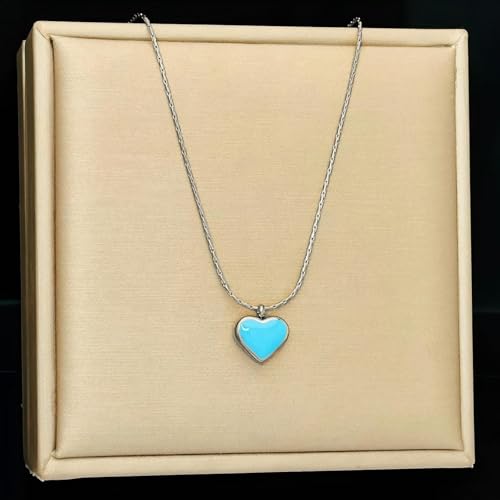 Necklaces for Women, Exquisite Heart Necklace, Blue Heart-shaped 925 Silver Plated Chain and Pendant, Fashionable and Elegant Necklace, Gifts for Her3