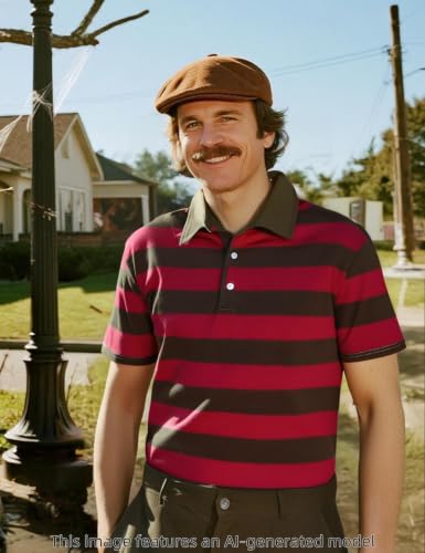 Camiseta polo de hombre Funny World de algodón a rayas ajustada regular de manga corta para golf casual miniatura 7