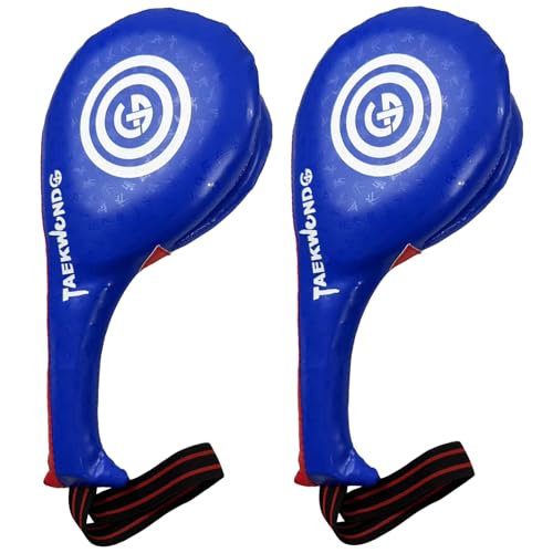 Taekwondo Kick Pads Durable Upgraded Leather Kickboxing Sparring Gear Training Equipment for Martial Arts, Karate, TKD,Red/Blue,2 Pack (Blue)