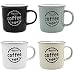 Produktbild com-four® 4x Kaffeebecher"Morning Coffee" im Vintage-Design - Kaffeetasse aus Keramik für zu Hause und Büro (04 Stück - beige/grau/schwarz/weiß)