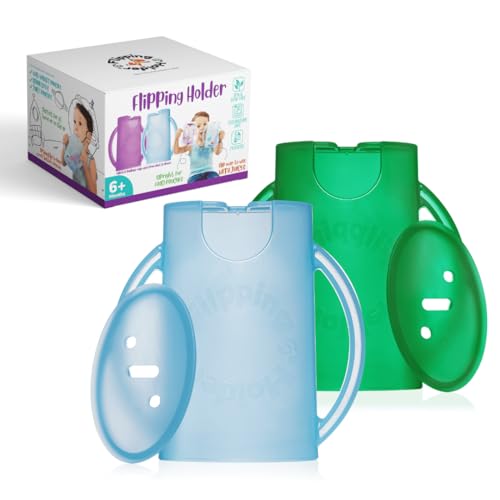 Image of Flipping Holder Squeeze Proof Food Pouch Holder for Toddlers, Babies, Kids, Mess Free No Squeeze Juice Box Drink and Applesauce Snack Holder with Easy Grip Handles and Lid