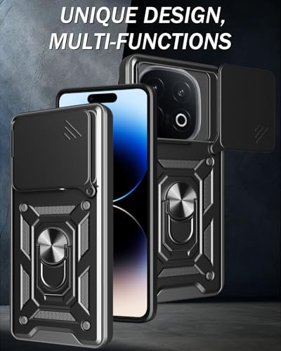 Image of SPAZY CASE Plastic iQOO 13 5G Back Cover | Heavy Duty Hybrid Case with 360 Degree Rotating Finger Ring Holder + Slider Shutter Camera Protection Cover for iQOO 13 - Black