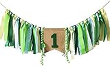 Jungle Theme Baby First Birthday Party Decorations Kit for Baby Boy's Girl's，1st Birthday Decorations for Photo Booth Props,Green Burlap Highchair Banner for 1st Birthday Decorations