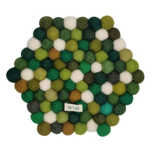 Grült Home Posavasos - Posavasos de fieltro para tazas, ollas, sartenes y tazas fieltro a mano en Nepal (hexagonal 20 cm, verde)