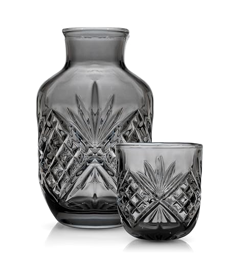 Godinger Bedside Night Carafe, Water Pitcher with Cup, Water Carafe - Cup and Bottle to Keep Next To Your Bed for a Handy Midnight Drink